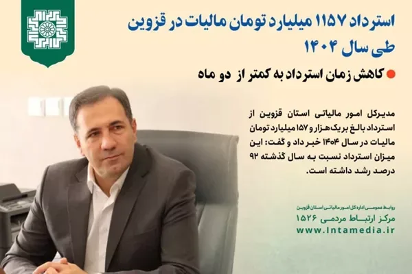 ۱۱۵۷ میلیارد تومان مالیات در قزوین مسترد شد