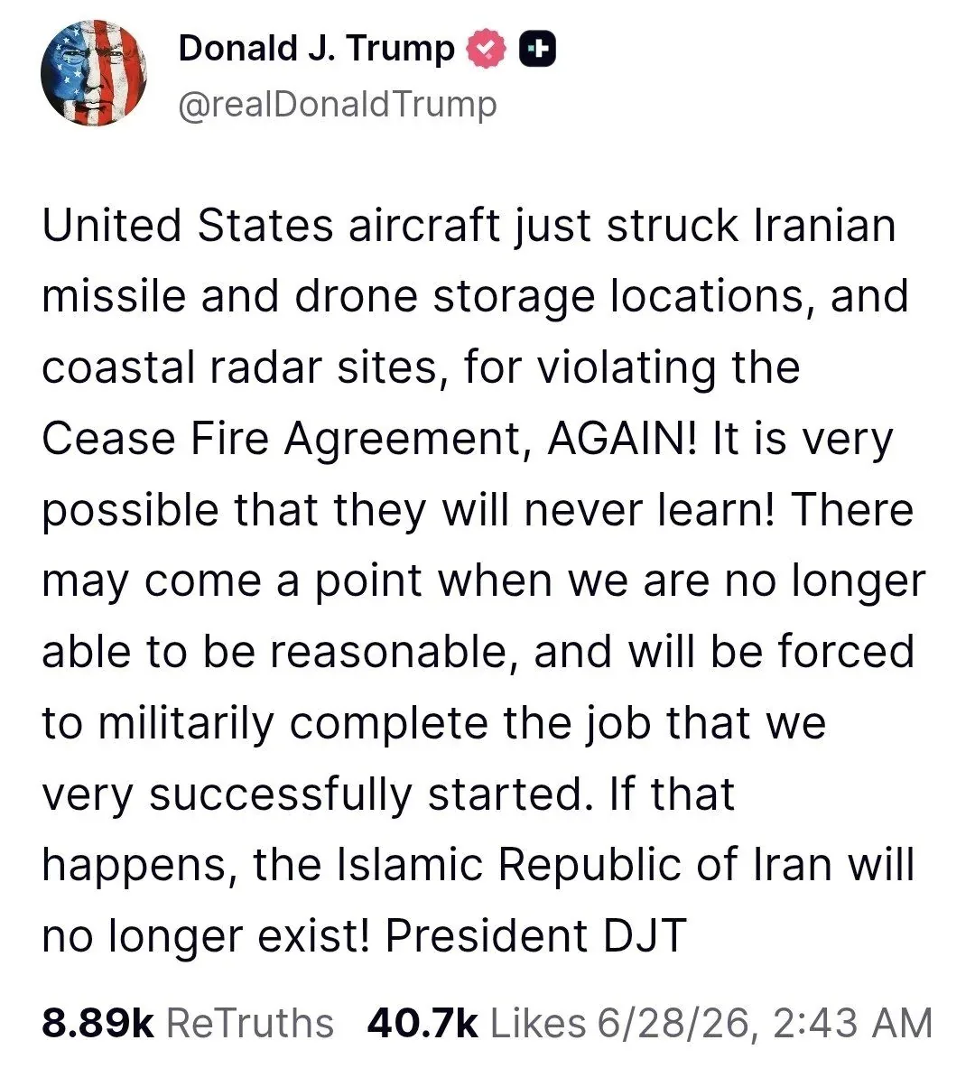 «ترامپ حمله به ایران را تأیید کرد»